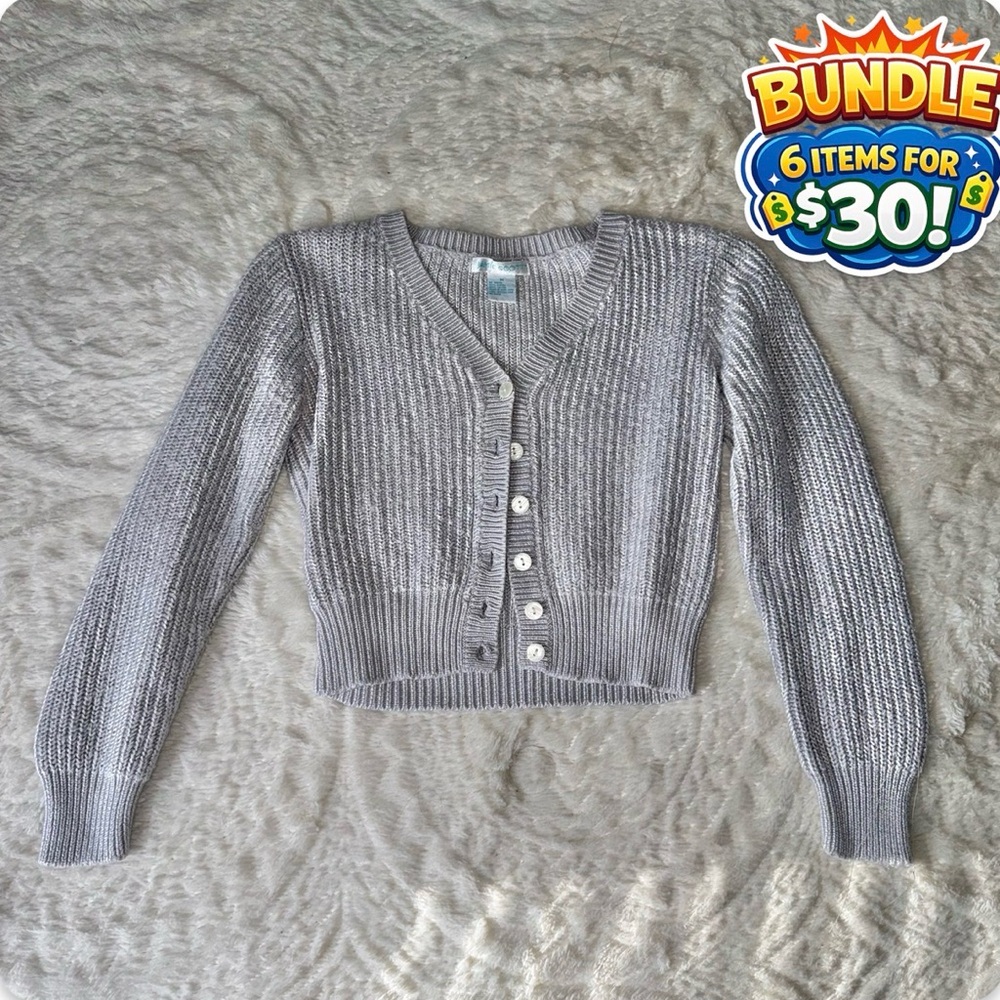 Jamie Scott Vintage Gray Button Up cropped cardigan Sweater size medium